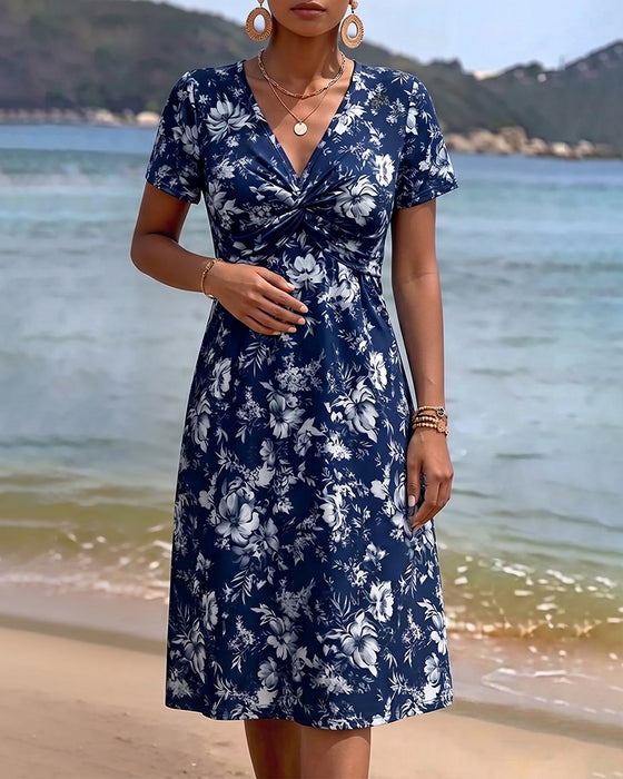 Robe Florale Col V Twist Nœud