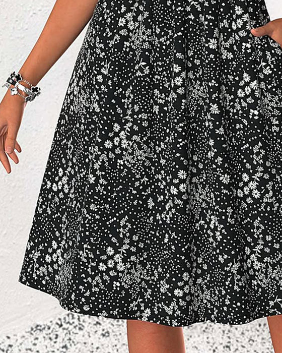 Robe Col Carré Florale A-Ligne