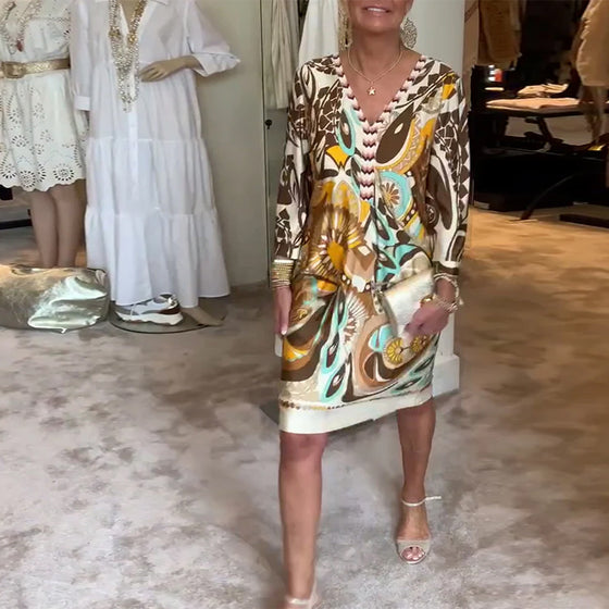 Robe décontractée à col en V et imprimé rétro