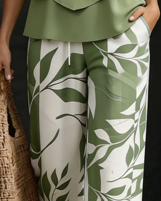 Ensemble Sans Manches Imprimé À Larges Jambes