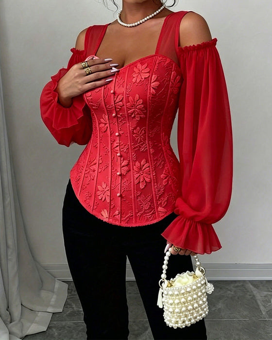 Blouse Off-Épaule Manche Longue Taille