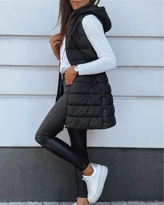 Gilet Manteau À Capuche Mi-Long