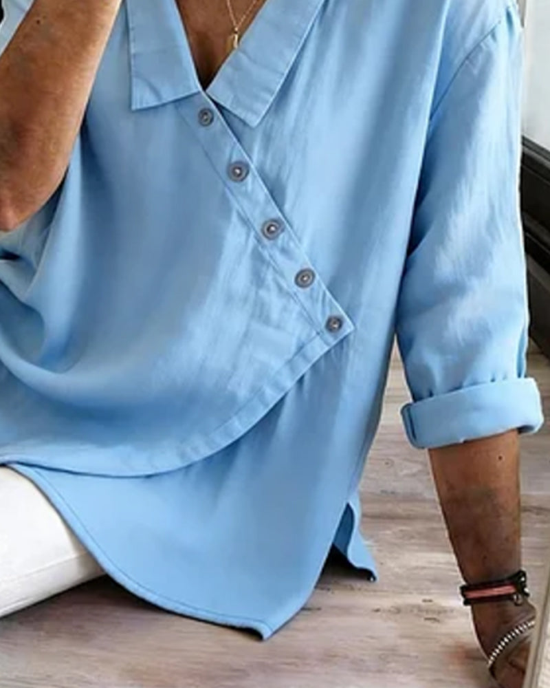 Blouse À Col Avec Patte De Boutonnage Diagonale Asymétrique