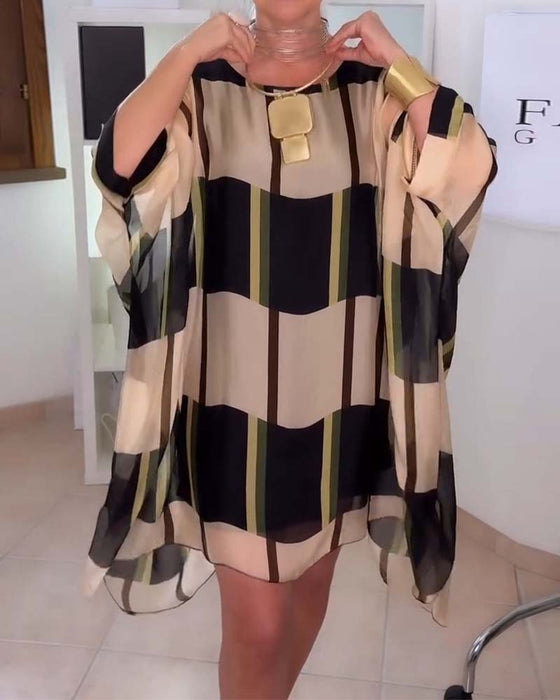 Robes Colorblock À Carreaux Sheer Ample Court