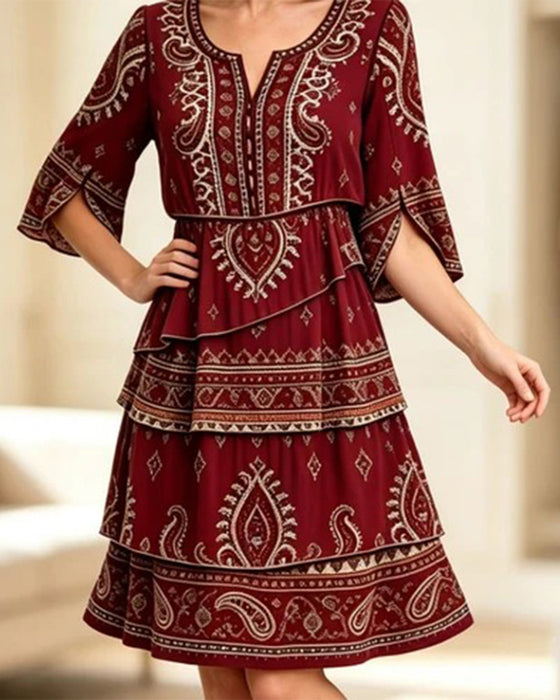 Robe Imprimée Col Rond Manche Courte