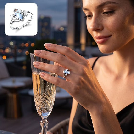 Bague géométrique en pierre de lune ovale