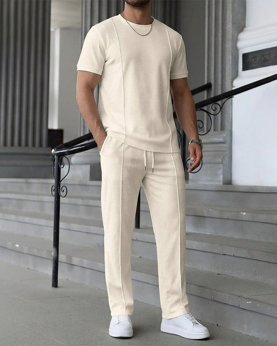 Ensemble Homme Col Rond Unie Cordons