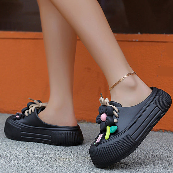 🌴 Chaussons Respirants pour Femmes avec Décoration Fleurie