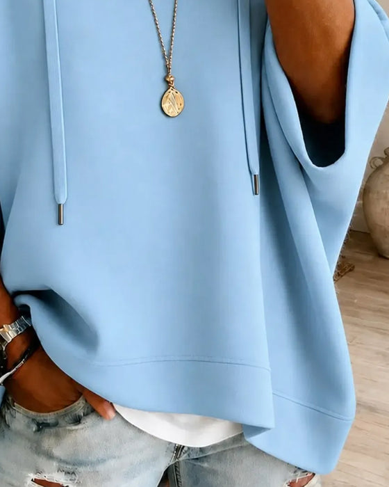 Sweatshirt À Cordons De Serrage Et Manches Trois Quarts Avec Capuche