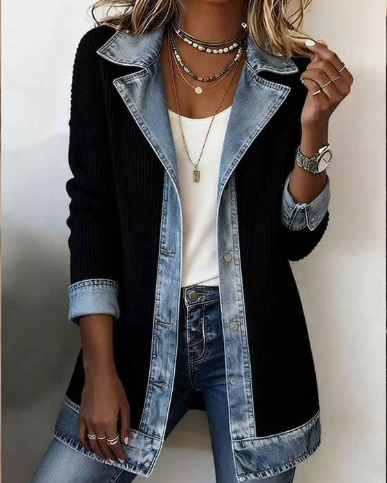 Veste Revers Bouton Patchwork