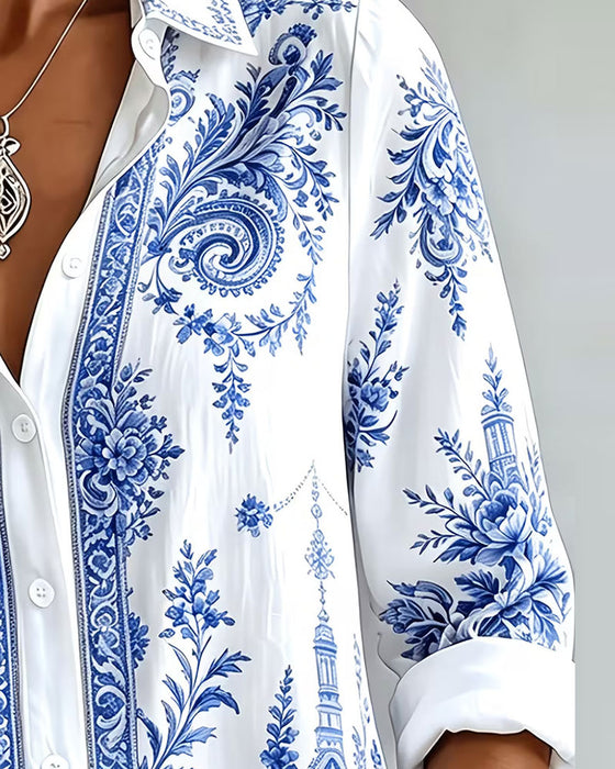 Chemise Bleu Porcelaine Imprimé Revers