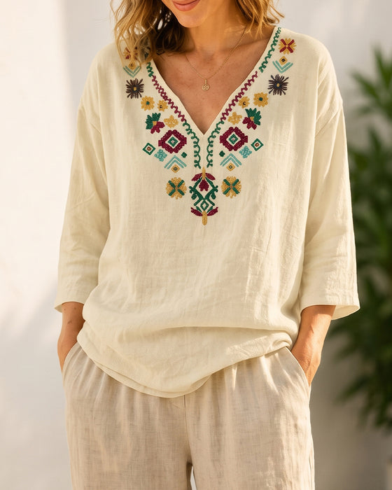 Blouse Col En V Bohémienne Imprimée