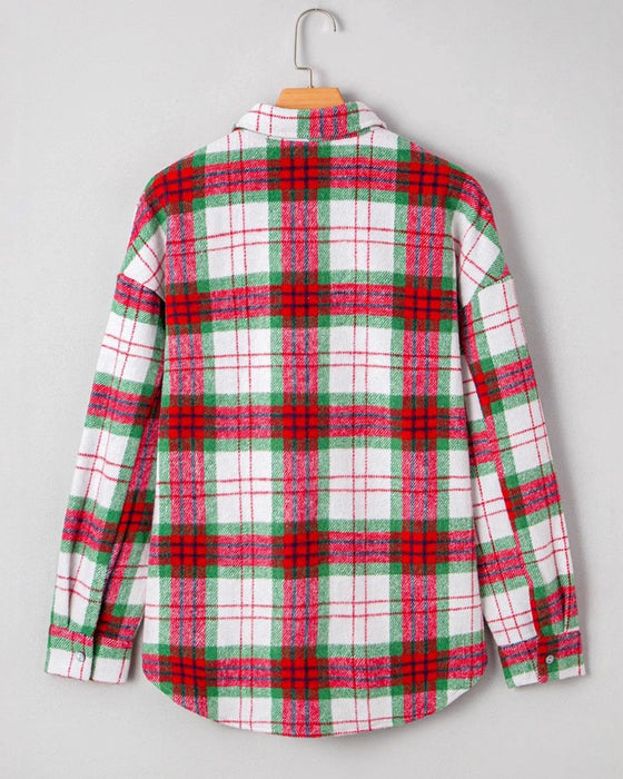 Manteau À Carreaux Laine Chemise Décontractée