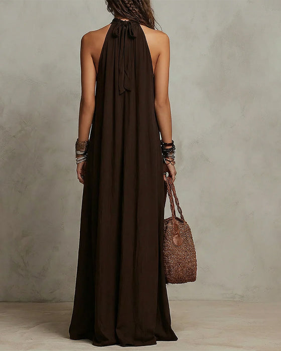 Robe Halter Col Haut Sheer Longue
