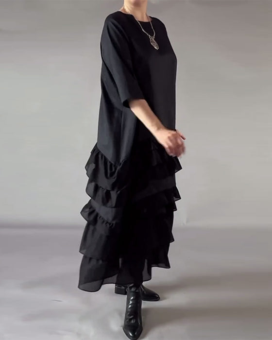 Robe À Col Rond À Double Couche