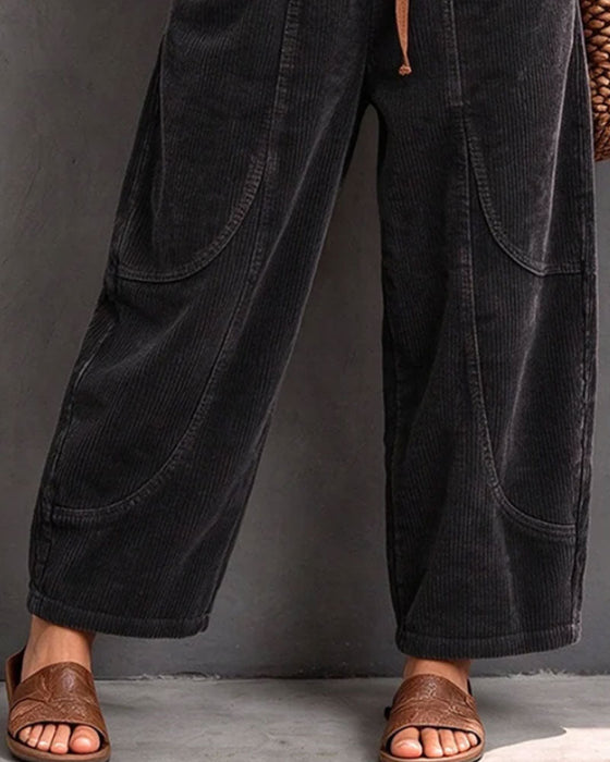 Pantalon Taille Élastique Bloc De Couleur Coupe Courte Jambe Large