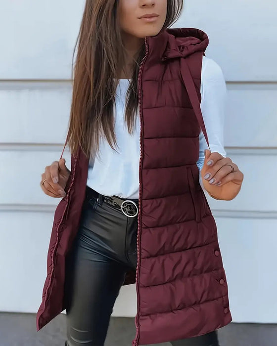 Gilet Manteau À Capuche Mi-Long