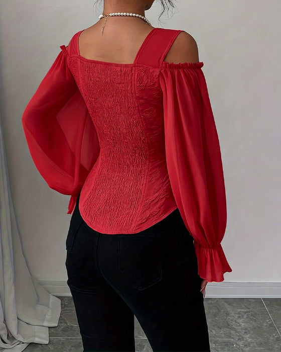 Blouse Off-Épaule Manche Longue Taille