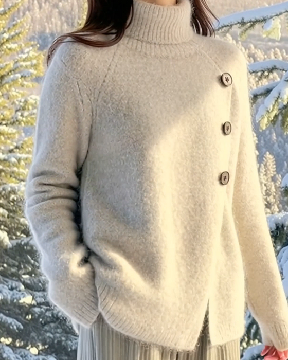 High Neck Sweater with Irregular Design