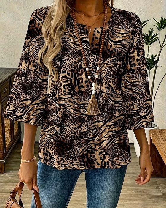 Blouse Leopard Col V