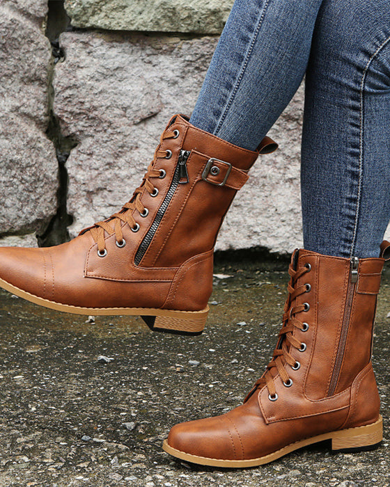 Bottes Femme Bout Rond Fermeture Éclair Latérale Cuir Orthopédique