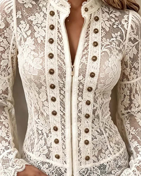 Blouse Col Montant Décontractée Manche Longue