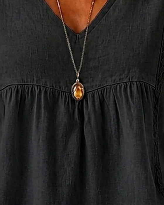 Blouse Col V Froncé Manche Courte