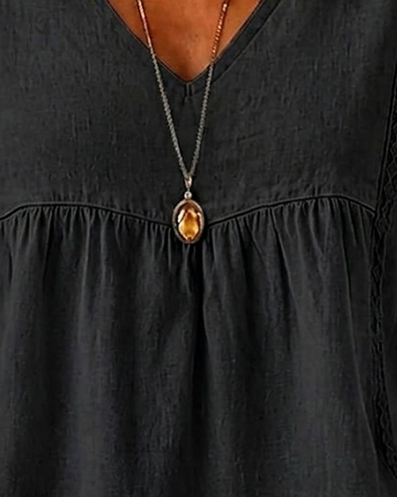 Blouse Col V Froncé Manche Courte