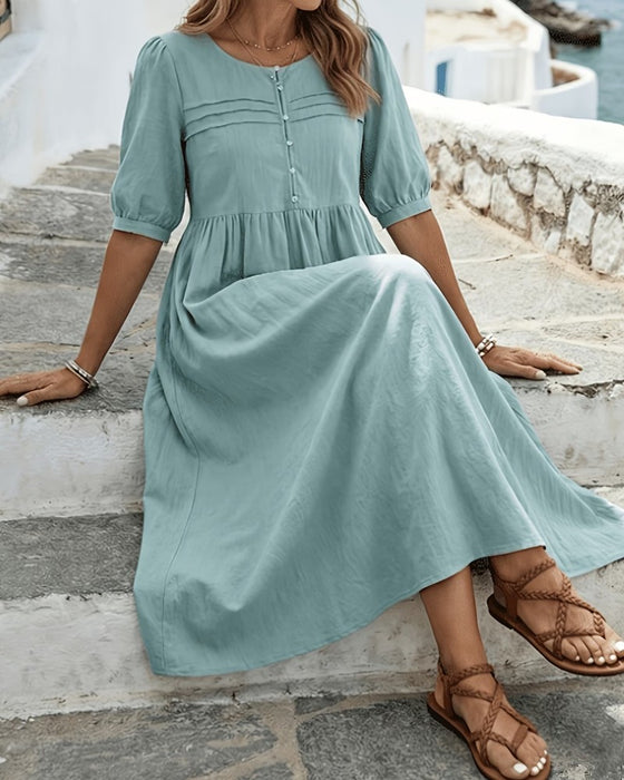 Robe Bouton Devant Plissée