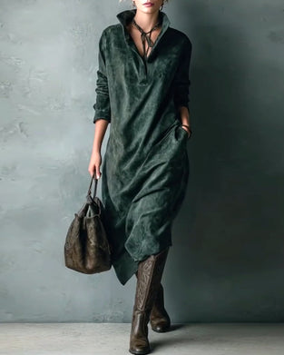 Robe élégante unie avec sac