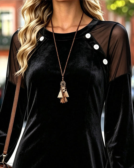 Robe Col Rond Bouton Sheer Ligne A