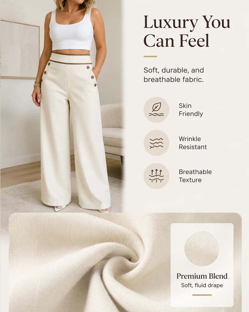 Pantalon Bouton Ligne Coupe Large Long