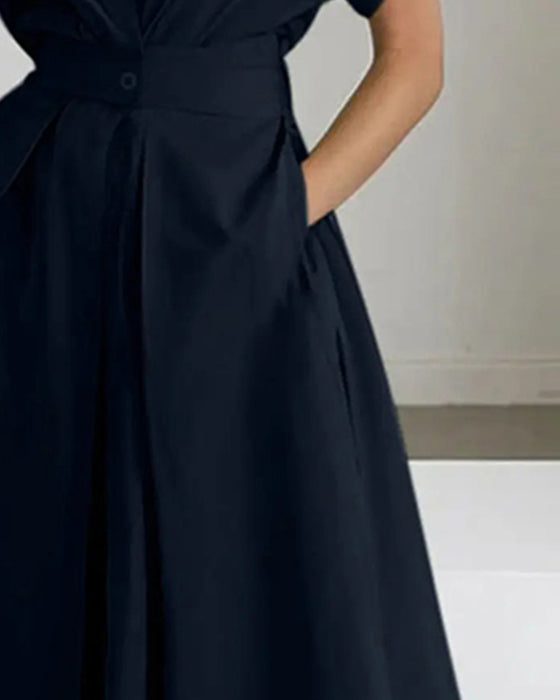 Robe A-Ligne Attache Taille Haute Bouton