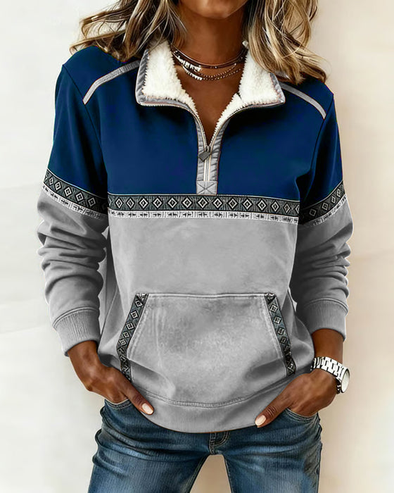 Sweat Rétro À Coupe De Couleur Et Col En Fourrure