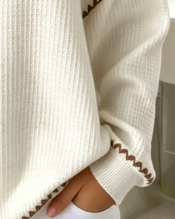 Sweatshirt Col Rond Bouton Décontracté