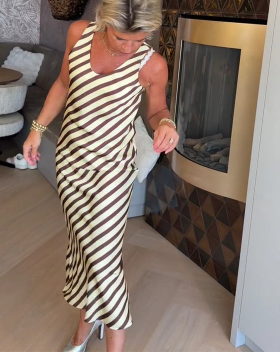Robe Sans Manches Rayure Fourreau Maxi