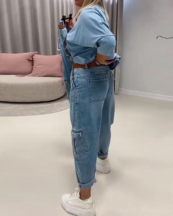 Jean Taille Haute Style Cargo