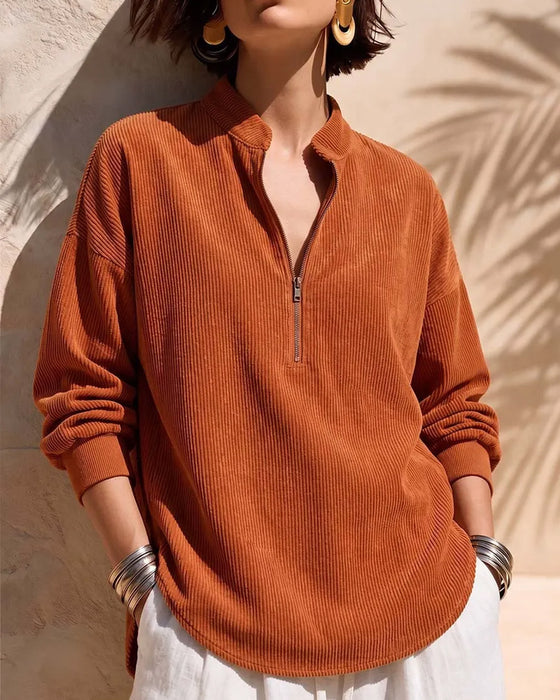 Blouse Zip Col Montant Velours Côtelé