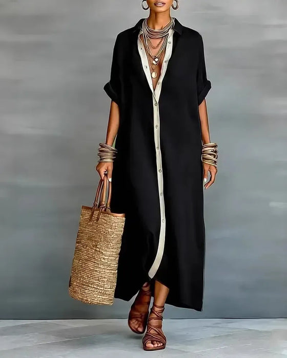 Robe Chemise Élégante Col À Revers Drapé