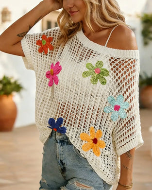 Pull Ajouré Appliqué Crochet
