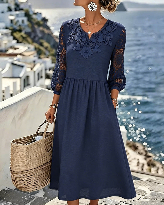 Robe Dentelle Patchwork 3/4 Manche
