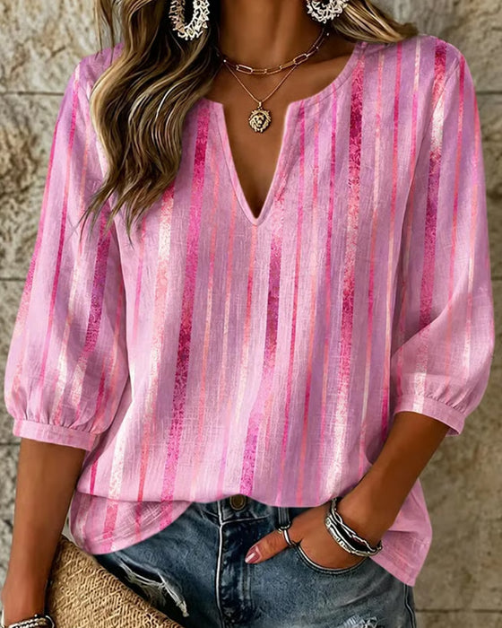 Blouse Rayure Verticale Petit Col V