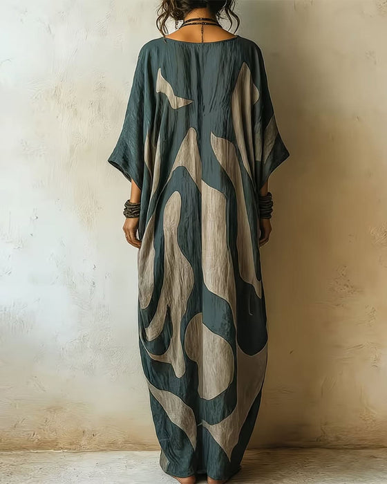Robe Profond V Abstrait Vague Print