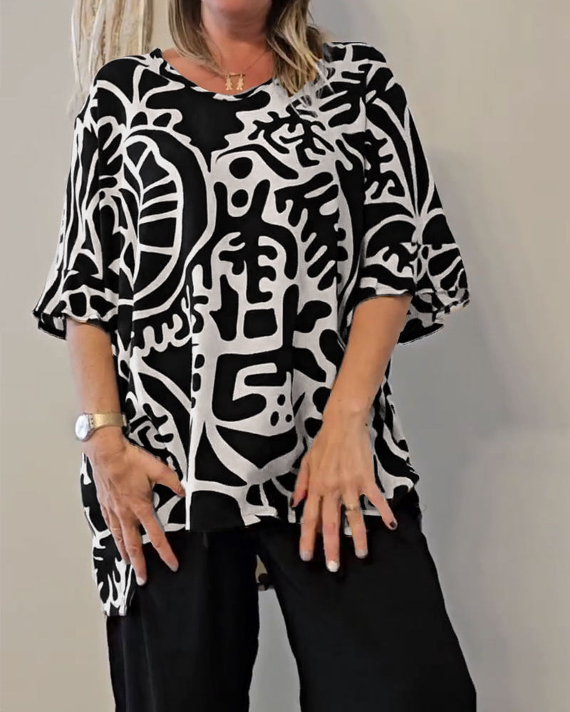 Haut Imprimé Botanique Abstrait Ample