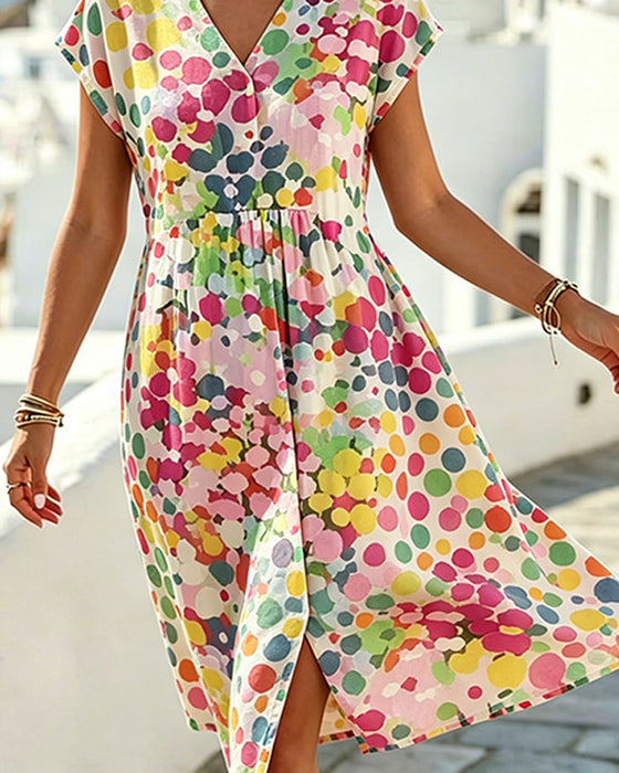 Robe Polka Dot Col V Taille