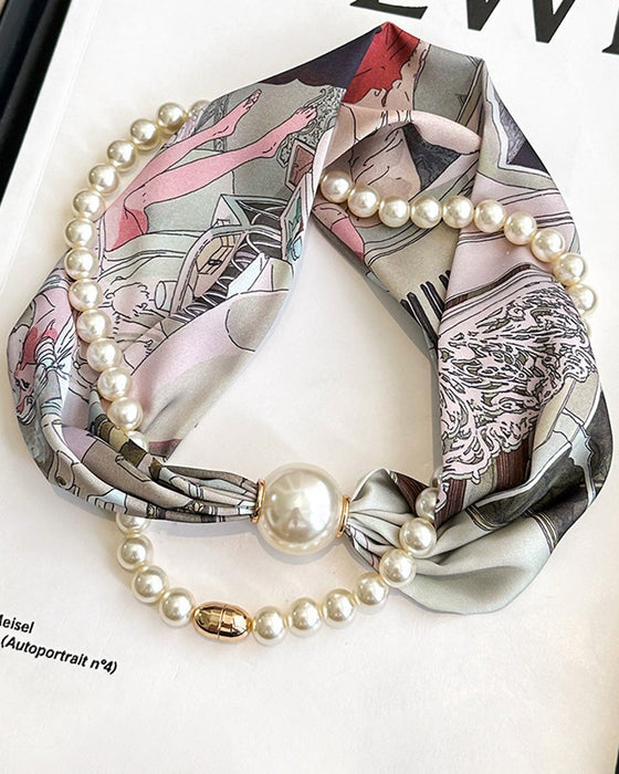 Collier Long Orné De Perles Soie
