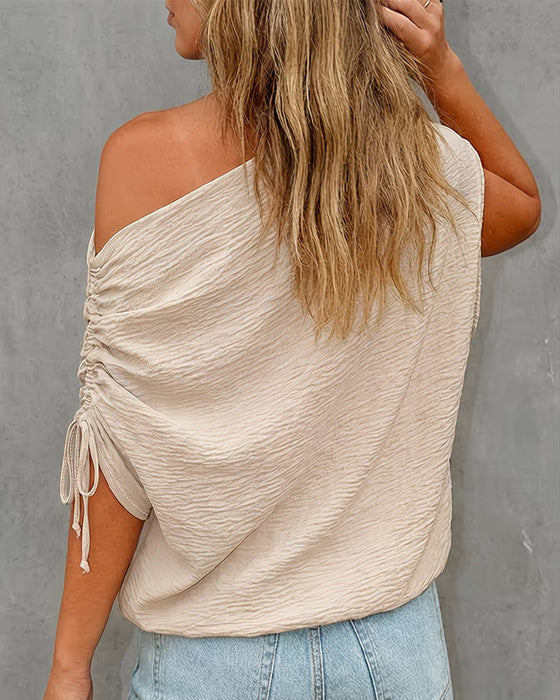 Blouse Unie Couleur Cordon Une Épaule