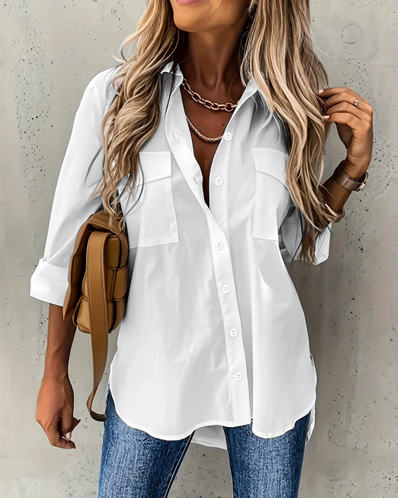 Chemise Poche Manches Longues Col Coupe Loose
