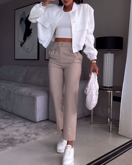 Pantalon de costume décontracté à poches de couleur unie