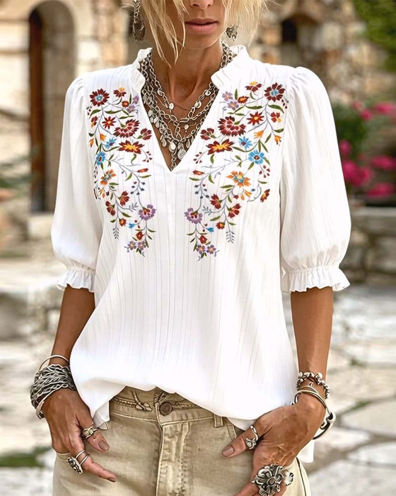 Blouse Volant Garniture Imprimé Décontractée